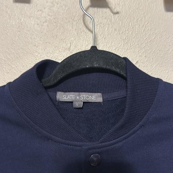 Slate & Stone Baseball Varsity Snap Button Bomber Sweater Jacket Navy‎ in Large - Picture 6 of 8